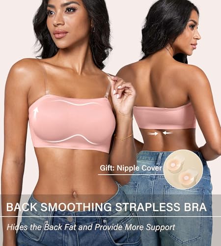 Image of DEANGELMON Strapless Bras for Women Non-Slip Silicone Bandeau Seamless Tube Top Bralette Comfy Non Padded Stretchy Stylish