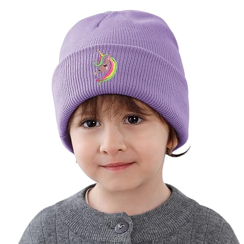 Baby Beanie Toddler Winter Hat Knit Ski Hat with Cute Embroidery Unicorn for Girls Boys 0-8 Years