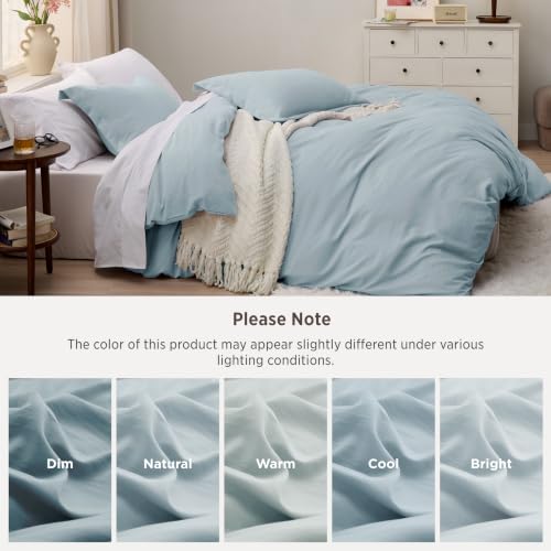 Image of Bedsure Prewashed Duvet Cover King, Cotton-Like Soft Bedding Set, Baby Blue
