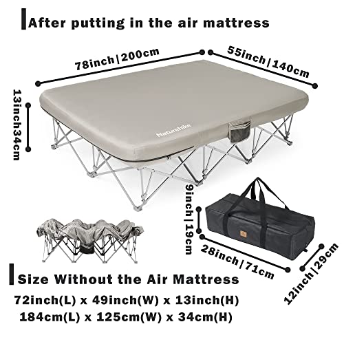 Image of Naturehike CosyWild 2 Person Camping Cot Frame Only, Air Mattress Not Included, Folding Full Size Camping Bed Frame with Side Pocket and Carry Bag