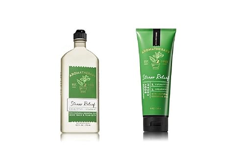Bath Body Works  Aromaterapia  Alivio del estrés - Eucalipto y menta verde  Paquete  Gel de baño corporal y espuma de baño de 10 onzas y crema