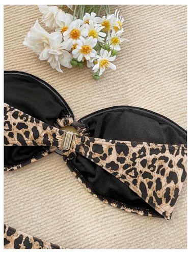 GORGLITTER Women's Cheetah Leopard Print Bikini Set Strapless Bandeau High Waisted Swimsuit4