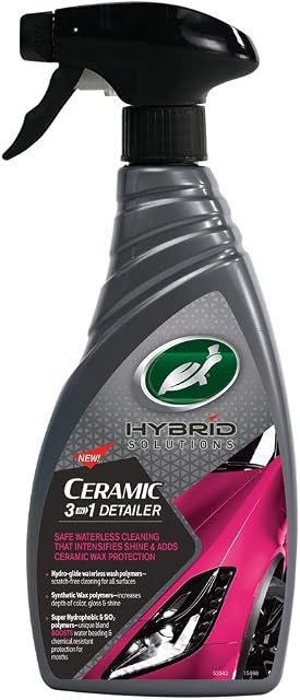 Turtle Wax Hybrid Solutions Ceramic 3-in-1 Detailer 500ml 53354 - Waterless Car Detailing Spray with Added Ceramic Wax for Car Protection which Intensifies Shine with a Sweet Fruity Fragrance