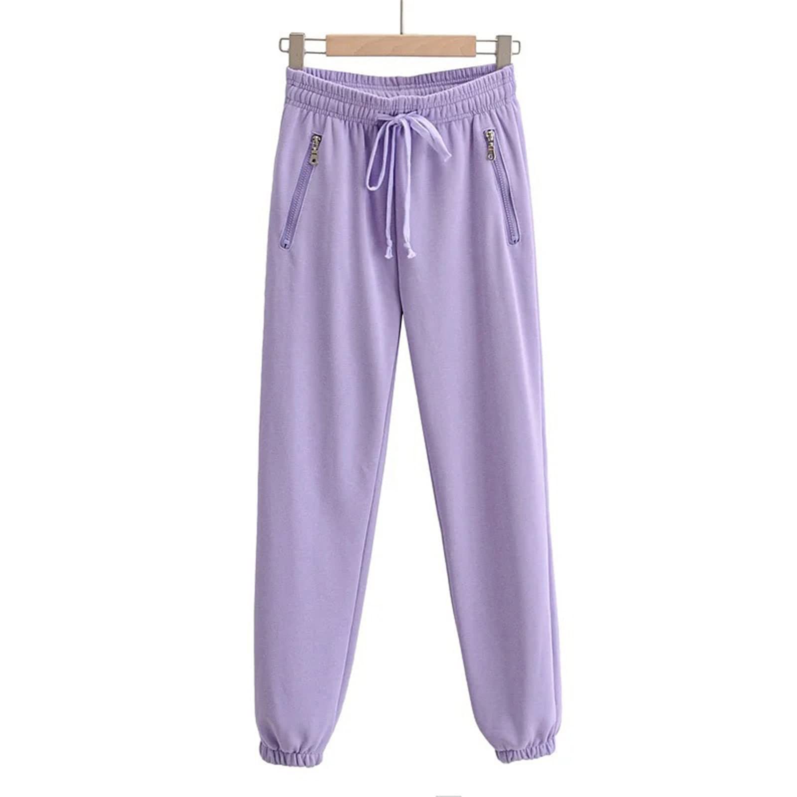 Pantaloni da donna con cerniera, orlo a costine, elastico in vita, con coulisse, con tasche, bianco, Large Lungo