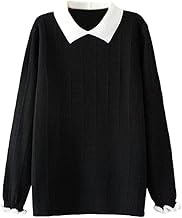 Minibee Women's Pan Collar Knitted Sweater Casual Pullover Sweatshirt