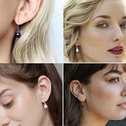 S925 Sterling Silver Freshwater Cultured Pearl Dangle Drop Earrings for Women AAA+ Quality 8mm Black Pearl Women's Earrings4