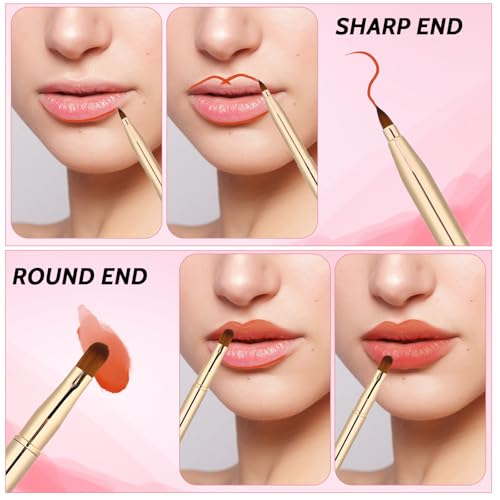 Aeaocvo 3 Stück Doppelendiger Lippenpinsel, Einziehbare Lippen Make-Up-Pinsel Lip Liner, Lippenpinsel für Lippenstift, Tragbare Lippenstift Lippenbürste