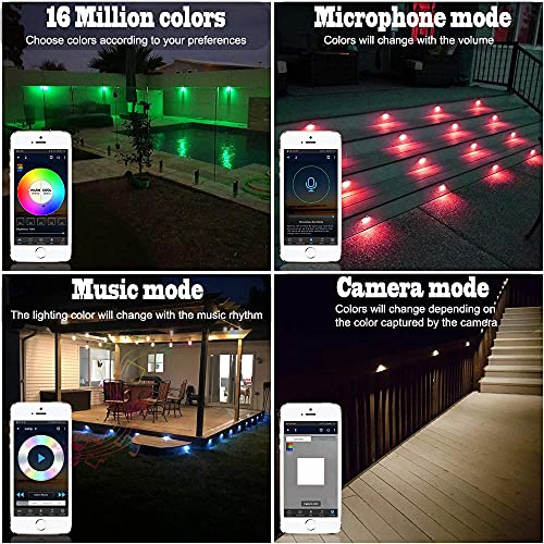 Sumaote Bluetooth Deck Lights Kit, 20Pcs Φ1.38 Rgb Half Moon Low Voltage Recessed Deck Lights Bluetooth App Control Landscape Lighting Waterproof Outdoor For Yard Step Railing Fence, Black #TOP3