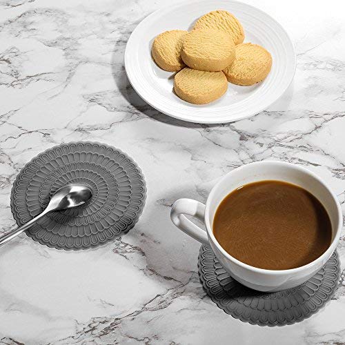 zanmini Silicone Gray Coasters for Drinks, 4 Inch Coasters Set of 6, Tabletop Protection and Prevents Furniture Damage, Spoon Rest, Jar Opener - Easy to Clean (Gray)