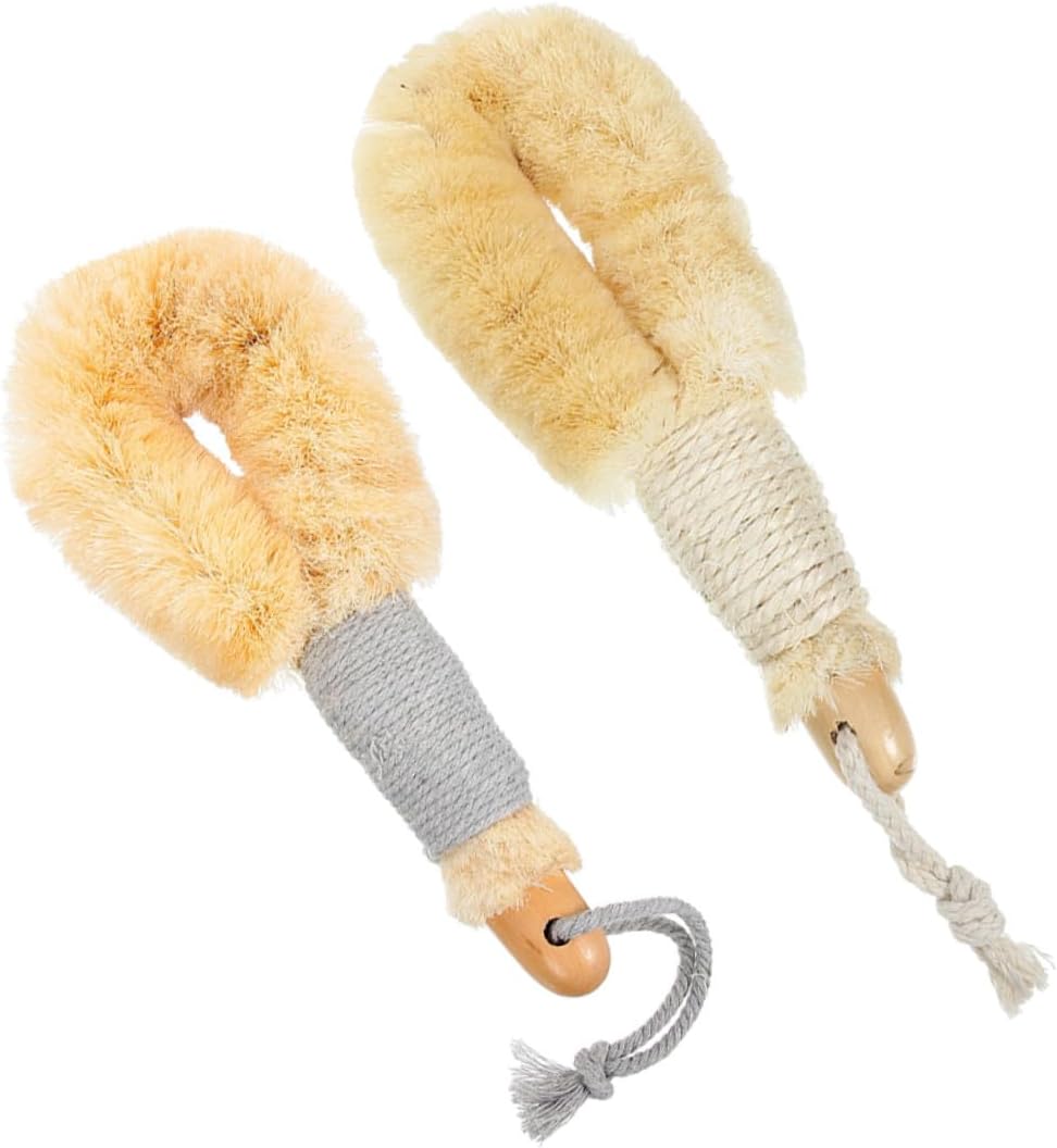 2pcs Sisal Bath Brush with Long Handle, Back Exfoliating Shower Scrubber, Natural Fiber Body Wash Brush for Daily Shower and Spa Use