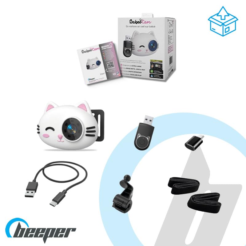 BEEPER BABEECAM 2 • Telecamera per bambini con CarPlay & Android Auto – Kit di Sorveglianza Baby Embedded Telecamera per Sedile Posteriore, Display su Schermo del Veicolo, Installazione Facile