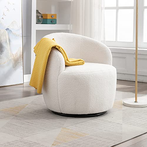 Ayoodfo Swivel Barrel Chair, Modern Teddy Fabric Club Chair 360 Degree Swivel Chair, Small Leisure Arm Chair Boucle Chair Swivel Accent Chairs For Living Room, Bedroom, Office, Lounge, Ivory White #TOP11