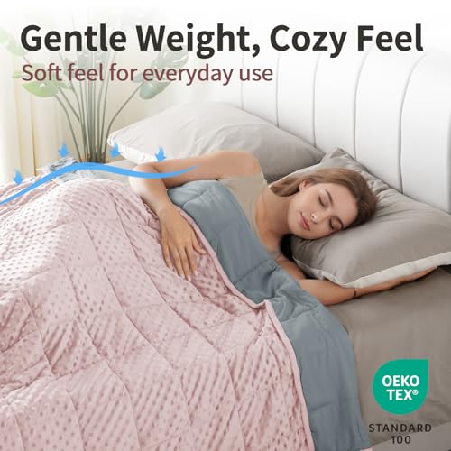 Image of Mr. Sandman Weighted Blanket for Adults Queen Size 15 lbs, Soft Cooling Heavy Minky Blanket for Sleep, Washable Throw Blanket with Glass Beads, 60 x 80 Inches, Blush Pink /Grey