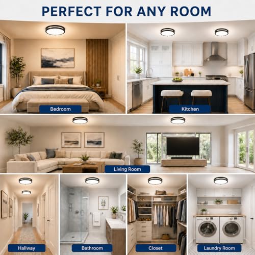 Image of 2 Pack 10inch 30W Flush Mount Ceiling Light Fixture, Dimmable & 3200lm Super Bright Energy-Efficient Black Ceiling Light, 2700K 3000K 4000K 5000K 6500K Adjustable Ceiling Lamps for Kitchen Hallway