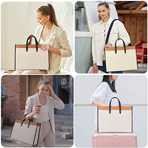 Tote Bag For Women Canvas With Laptop Compartment 15.6-Inch 16 Large Aesthetic Carrying Sleeve With Zipper Pockets Luggage Strap Organizer Insert Shoulder Teacher School Fashion Cute Computer Case #TOP3