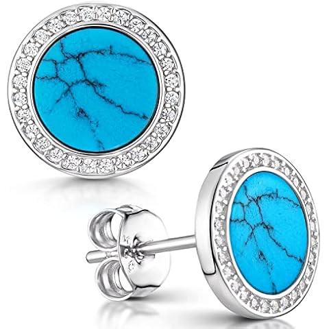 Materia Türkis Ohrstecker rund Damen - Ohrringe Silber 925 Edelstein Zirkonia SO-394-Türkis Cover