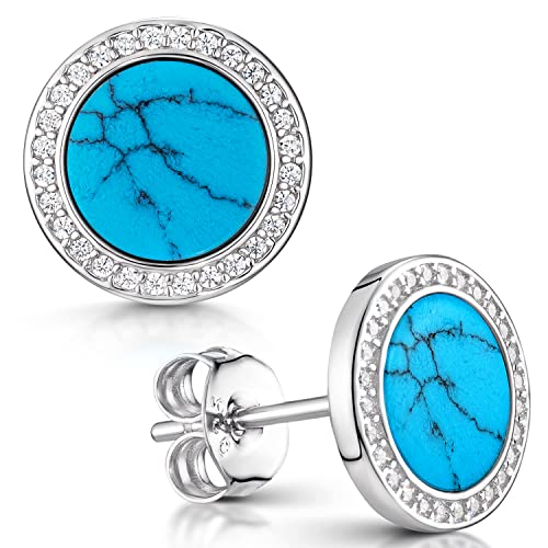 Materia Türkis Ohrstecker rund Damen - Ohrringe Silber 925 Edelstein Zirkonia SO-394-Türkis