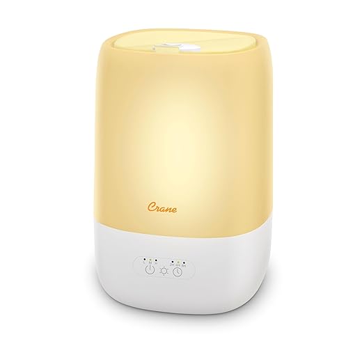 Crane Ultra-Quiet 3-in-1 Humidifier for Baby with Essential Oil Tray, 7-Color Sleep Light, 1 Gallon Top-Fill Tank, Ideal for Bedroom