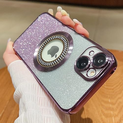 Image of Misscase for iPhone 15 Plus Magnetic Glitter Case Compatible with MagSafe, Full Protection, Slim, Shockproof, Anti-Scratch Case, with Camera Lens Protector, Dust-Proof Net for Women