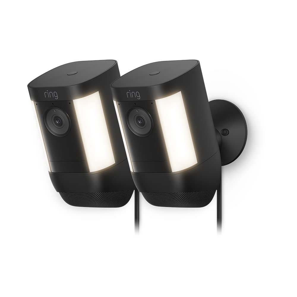Ring Ring Spotlight Cam Pro Plug-In| Outdoor Security Camera 2K Video with Ring Vision, 3D Motion Detection, Bird's-Eye View, LED Spotlights, alternative to CCTV | 30-day free trial of Ring Home |2 Cameras