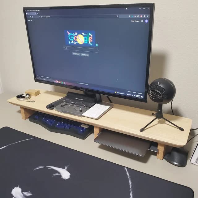 Image of Deskvue 46 inch Dual Monitor Desk Shelf | with FULL LENGTH Aluminum Under-Shelf | Large Monitor Riser | Office Desk Storage | Grovemade Inspired | WHITE OAK