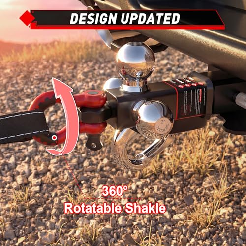 Image of TYT Tri Ball Mount Trailer Hitch ，Fits 2 inch Receiver, Triple Balls (1-7 /8 inch, 2 inch, 2-5 /16 inch) with Tow Hook & Shackle,10,000lbs GTW,1,000 lbs Tongue Weight, Includes Hitch Pin Lock
