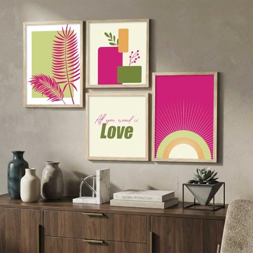 Image of Kalit Kala Decor Paintings for wall decoration with frame | Leaf Nature Paintings for living room, bedroom | Set of 4 (Art 3, Big (13x17 or 13x13))