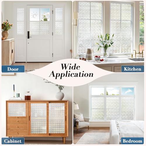 Image of Windimiley Frosted Glass Window Privacy Film, 3D Diamond, 11.8 inch x 78.7 inch | Static Cling No Glue Removable, UV Heat Blocking, Decorative Window Film, Renter Friendly for Bathroom Bedroom Door