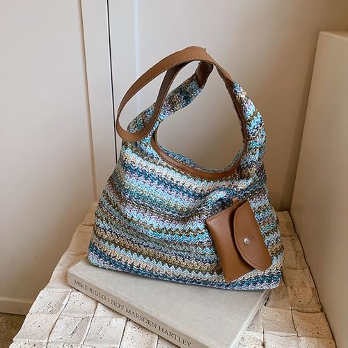 Image of Gogobear Women's Woven Beach Shoulder Handbag Colorful Straw Tote Bag | Summer Vacation Crossbody Bag, Lightweight Fashionable Tote Shoulder Handbag
