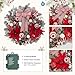 FairyLee Pre-Lit Christmas Wreath for Front Door, 24 Inch Large Lighted Wreath with Xmas Balls, Artificial Flower & Bow, Battery Operated Christmas Wreath for Fireplace Window Wall Decor, Red & White
