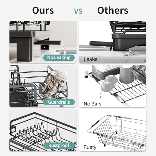 Small Dish Drying Rack - Extendable Dish Rack for Kitchen Counter, Rustproof Dish Drainers with Utensil Holder, Perfect for Apartments, RVs and Small Spaces,16.5" D x 7.5"-12.5" W x 6.5" H by SILUB - Image 7