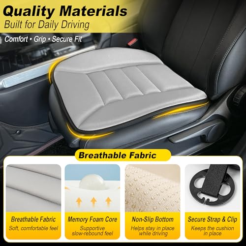 Image of kingphenix 3-Piece Car Seat Cushion Set, 1.2inch Memory Foam Comfort, 2 Front Automotive Seat Cushions + Rear Bench Cushion, Non-Slip Bottom, Fits Sedan SUV Truck Van, Car & Office Chair, Gray
