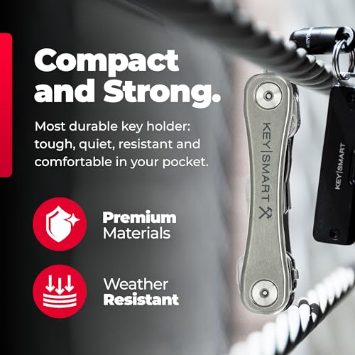 KeySmart Rugged - Multi-Tool Key Holder with Bottle Opener and Pocket Clip (up to 14 Keys, Titanium)