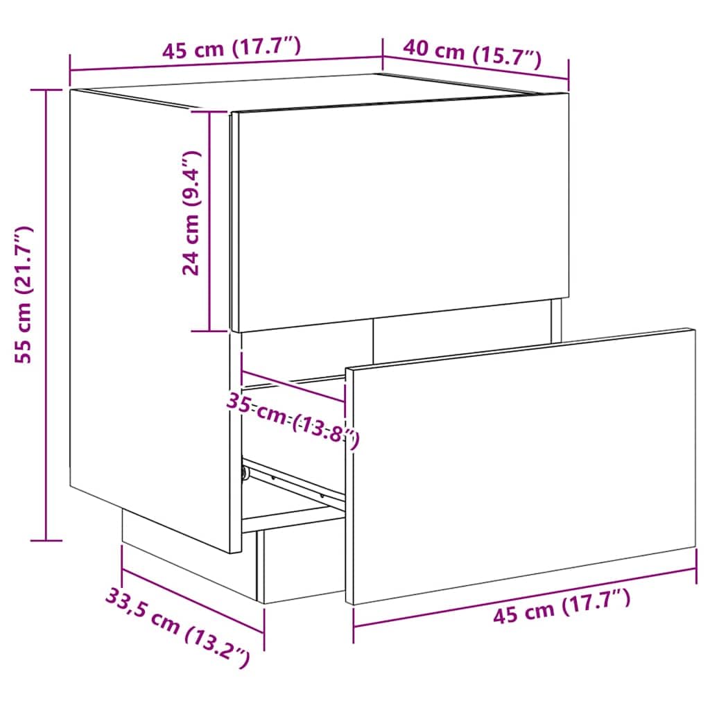 vidaXL Mesitas de Noche Luces LED 2 uds, Armarios Auxiliares, Mesas de Cama, Muebles para Dormitorio, Madera de Ingeniería Roble Marrón