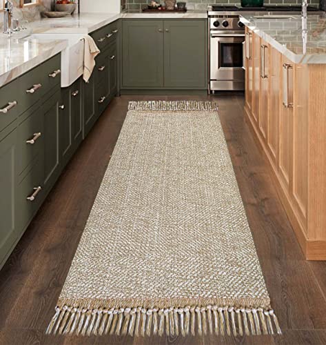 Boho Hallway Runner Rug 2'X 6',Khaki/Cream Hand-Woven Washable Entryway Runner Rug Cotton Farmhouse Laundry Room Runner Rug For Bedroom Bathroom Sink Foyer Bedroom #TOP6