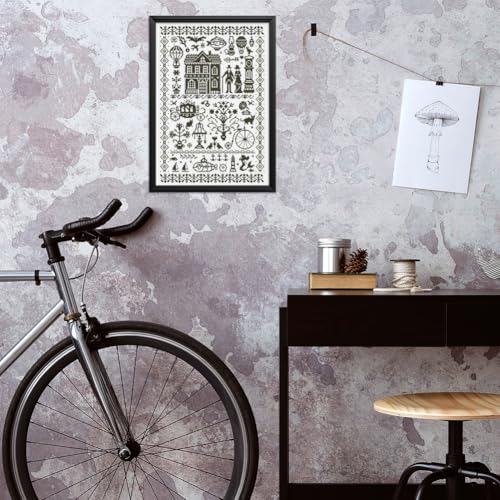 Image of FREEBLOSS 11CT Modern Cross Stitch Kit Black Vintage Sampler Cross Stitch Craft Kit with Stitching Guide for Beginners Stamped Embroidery Set Crossstitch Wall Hanging Set 13.8x19.7inch