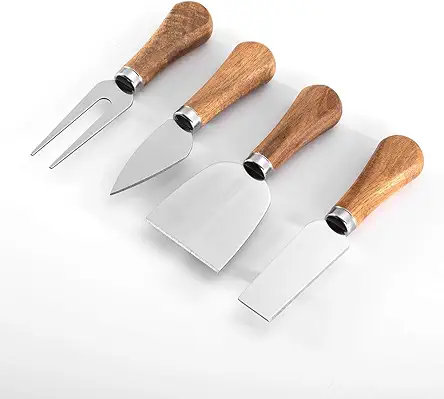 4 Piece Cheese Knives Set with Wooden Handle,...