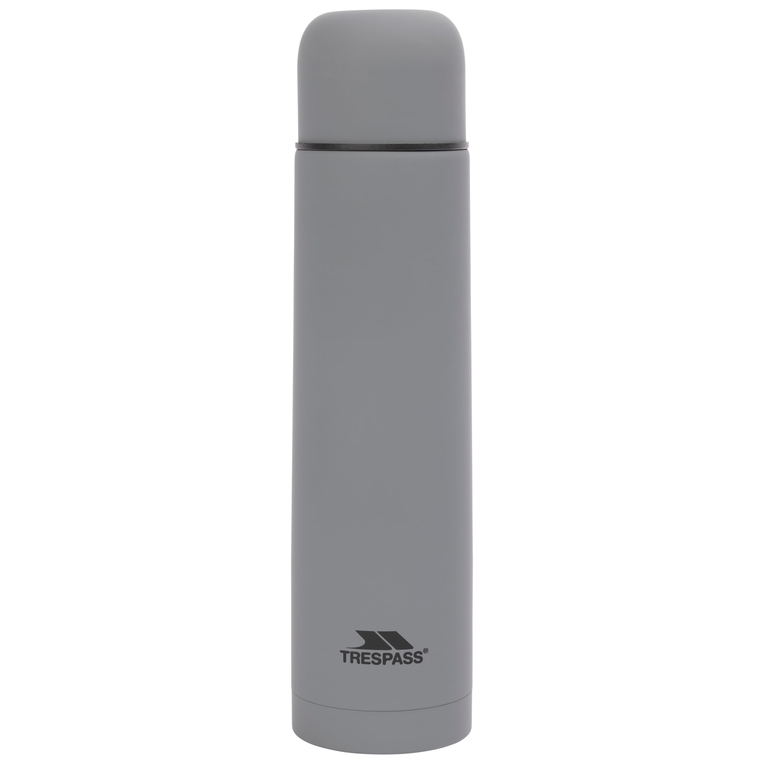 Trespass Grey Vacuumed Flask 1L Torre 100 - Vacuum Flask For Hot Drink, Stainless Steel Inner With Rubber Coating, Double Walled Insulated For Hot & Cold Drinks, Water Bottle, Tea & Coffee