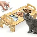 Katzennapf Erhöht, Futterstation Katze mit 3 Edelstahl Fressnapf Katze, Erhöhter Futternapf Katze mit 15° Geneigtem Holzständer, Hundenapf Erhöht für Kleine Hunde, Katzen