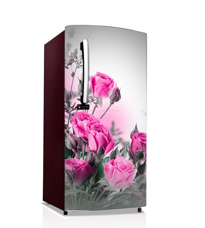 Creative Print Solution 3D Pink Rose Design Sticker for Fridge/almirah/Table/Kitchen/Single Door Size 24x49 inch