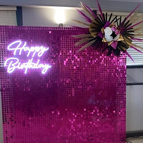 COKAOBE Hot Pink Shimmer Wall Backdrop, 24PCS Square Sequin Shimmer Backdrop Panel, Photo Backdrops for Birthday, Anniversary, Wedding, Graduation & Bachelorette Party Decoration by COKAOBE - Image 7
