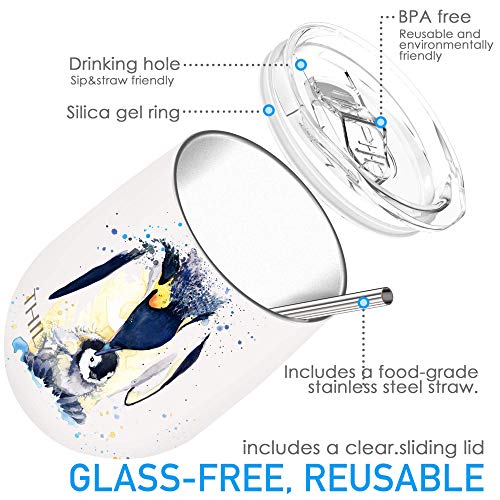 THILY Wine Tumbler Stainless Steel Insulated Stemless Wine Glass with Lid and Straw, Cute Cup Keep Cold for Coffee Cocktails - Image 3