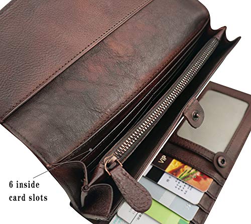 Womens Wallets Genuine Leather Large Capacity Handmade Card Holder Purse,Scratch Resistant (Coffee) #TOP2