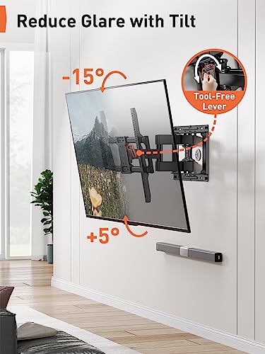 Perlegear Ul Listed Full Motion Tv Wall Mount For Most 37–82 Inch Flat Curved Tvs Up To 110 Lbs, 12″/16″ Wood Studs, Tv Mount Bracket With Articulating Arms, Swivel, Tool-Free Tilt, Max Vesa 600X400Mm #TOP4
