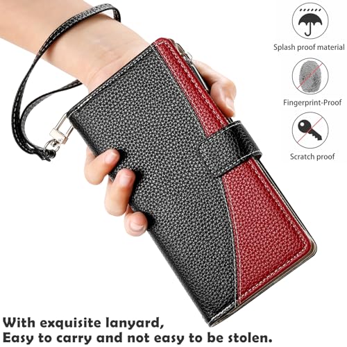Coque Google Pixel 8 Pro étui portefeuille cuir noir avec support et porte-carte
