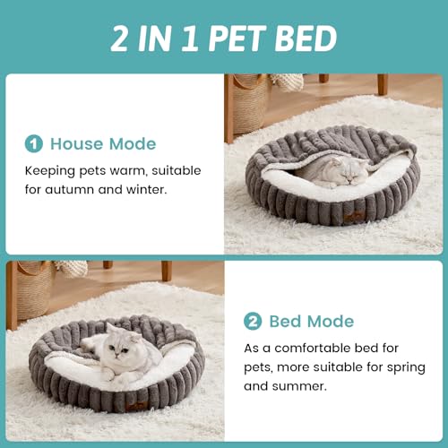 Cat Bed with Hooded Blanket, Round Fluffy Anti-Anxiety Pet Bed for Cats/Toy Breed Dogs, Cozy Donut Cuddler with Machine Washable Faux Fur & Anti-Slip Bottom(20"×20"×6",Grey) - Image 4