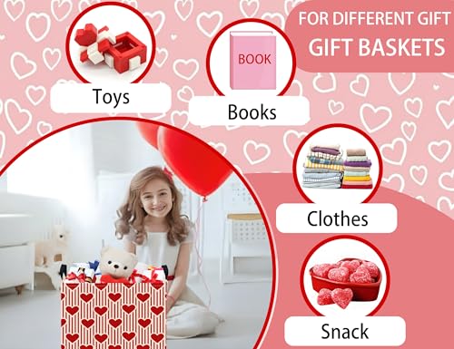 Image of Large Valentine's Day Basket Heart Shaped Storage Bin for Gifts Collapsible Organizer Room Decor (Vertical Bar Red Love)