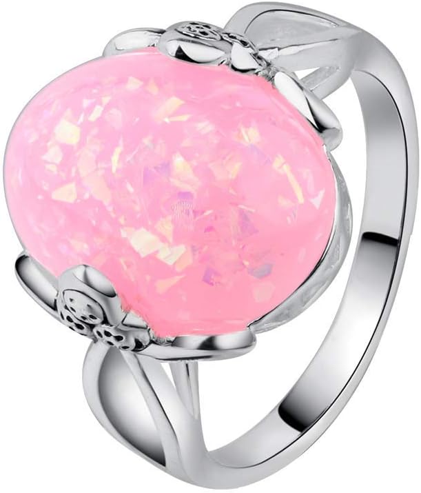 Stainless Steel Women Ring Oval Opal Single Opal