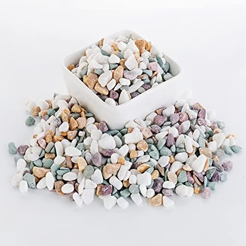 Aquarium rocks-3LB Natural Decorative Mixed Color Pebbles Fish Tank Gravel Small Garden Rocks Soil Cover for Aquariums, Mixed Color Stones,for Aquariums Gravel,Vase Fillers (2.2LB Color Mixing)