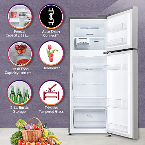 Image of LG 246 L 3 Star Frost-Free Smart Inverter Wi-Fi Double Door Refrigerator Appliance (GL-T262TPZX, Shiny Steel, Convertible & Door Cooling+)